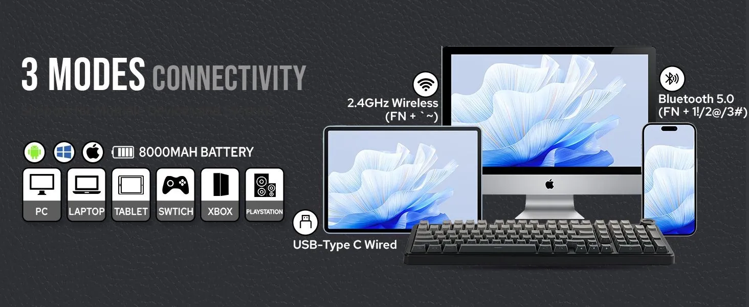 AULA F99 Pro Wireless Mechanical Keyboard,Tri-Mode BT5.0/2.4GHz/USB-C Hot Swappable, Pre-lubed Linear Switches,Gasket Structure,RGB Gaming Keyboard (Side Engraved+Gradient Gray - Nimbus Switch) overview 2