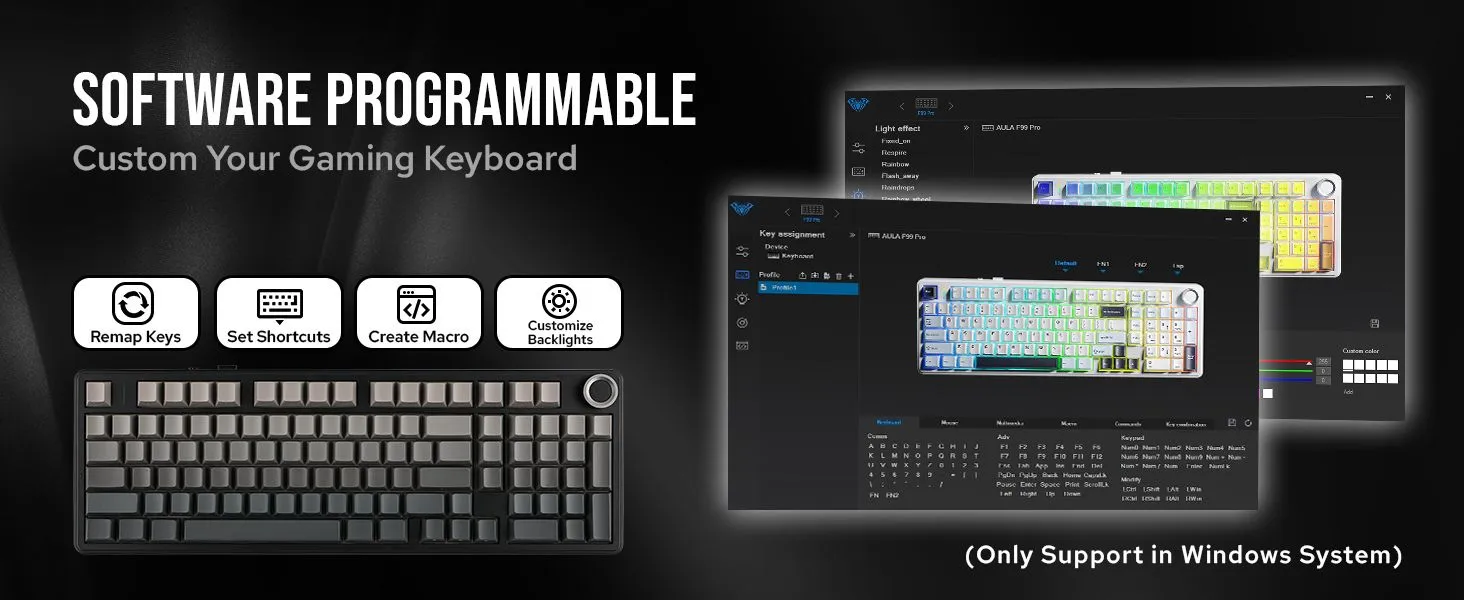 AULA F99 Pro Wireless Mechanical Keyboard,Tri-Mode BT5.0/2.4GHz/USB-C Hot Swappable, Pre-lubed Linear Switches,Gasket Structure,RGB Gaming Keyboard (Side Engraved+Gradient Gray - Nimbus Switch) overview 6