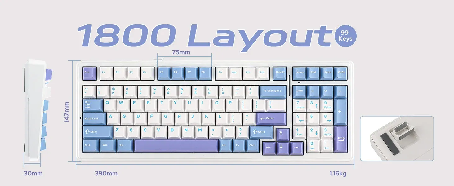AULA F99 Tri-Mode Full Size RGB Mechanical Gaming Keyboard (Blue-White) (Crescent Switch) (F99UWCr) overview 1