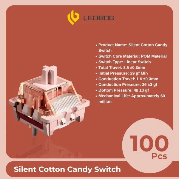 AULA LEOBOG Silent Cotton Candy Linear Switch – Ultra-Smooth, Silent, Pre-Lubed, Hot-Swappable, Ideal for Custom Keyboards – 100pcs (SCCS100) overview 1