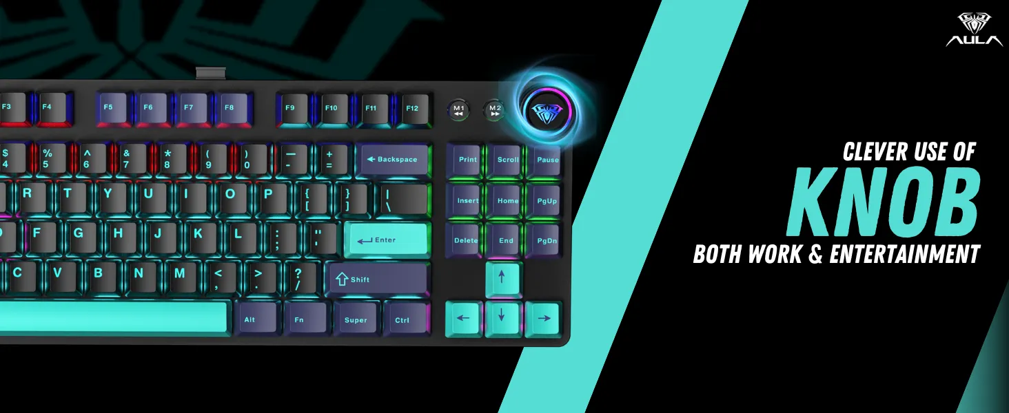 AULA M75 Tri-Mode (2.4G/Bluetooth/Wired) Wired Mechanical Gaming Keyboard (Blue+Black+Green) overview 2