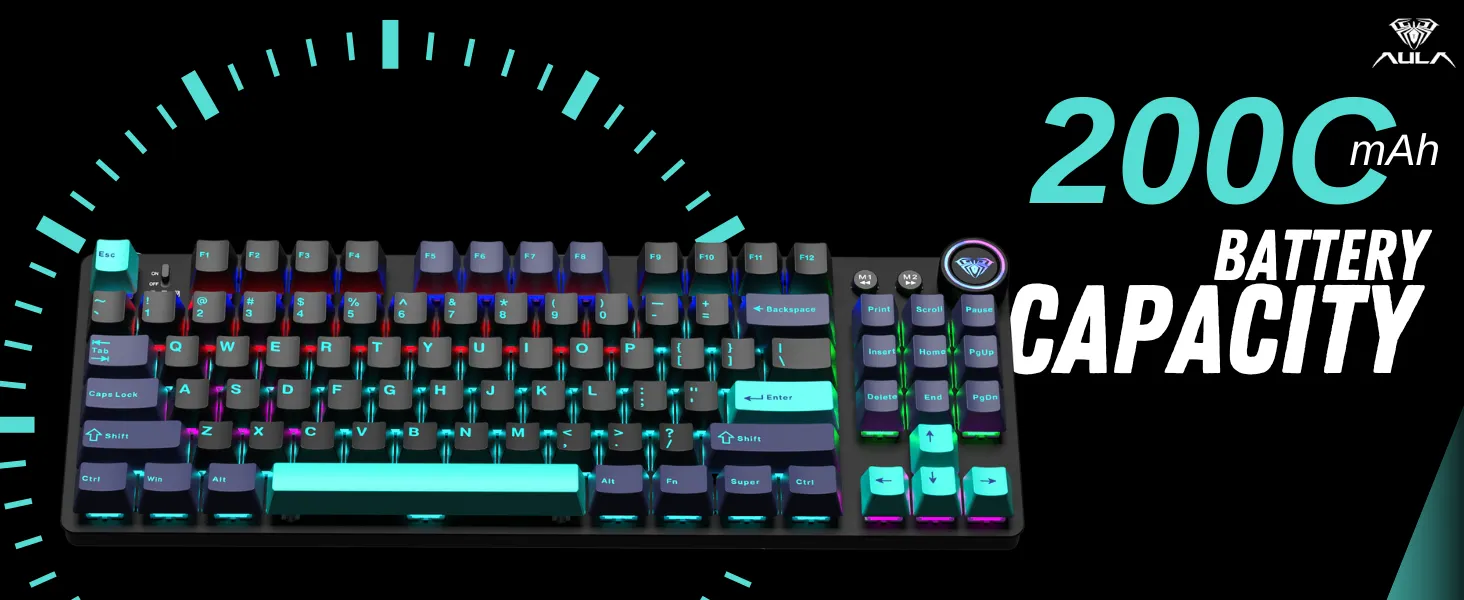 AULA M75 Tri-Mode (2.4G/Bluetooth/Wired) Wired Mechanical Gaming Keyboard (Blue+Black+Green) overview 3