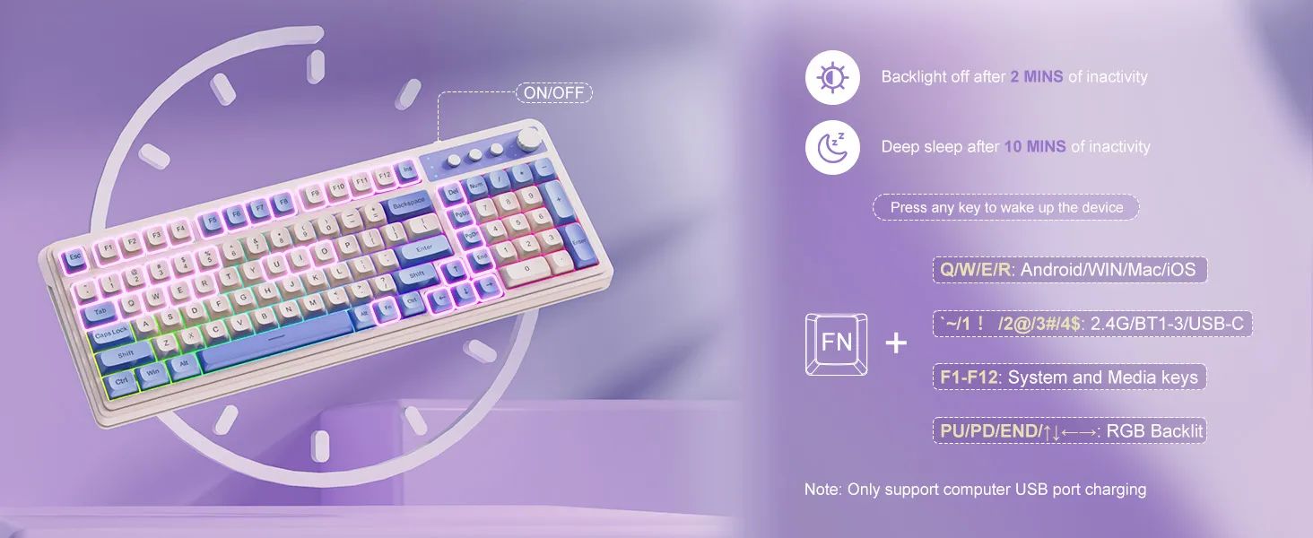 AULA S99 3 in 1 Membrane Programmable Gaming Keyboard (Blue+White) overview 5