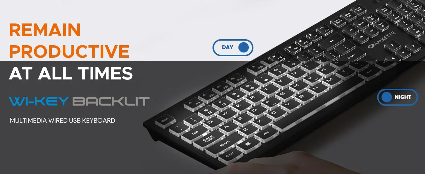 Amkette Wi-Key Backlit Wired USB Keyboard overview 1