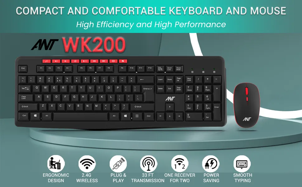 Ant Esports ANT WK200 Nano Wireless Membrane keyboard Combo Black overview 1