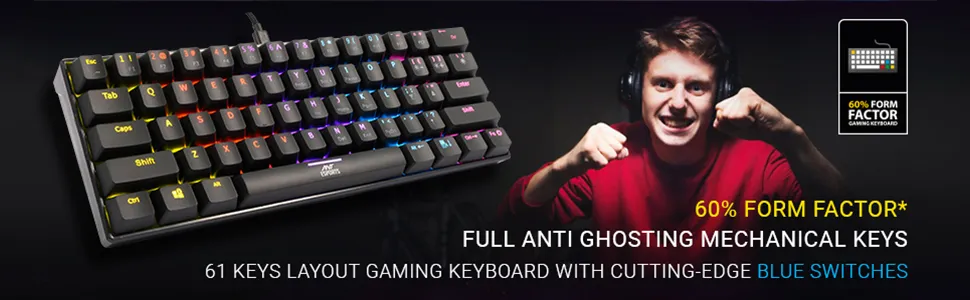 Ant Esports MK1200 Mini Mechanical Gaming Keyboard Blue Switches overview 2