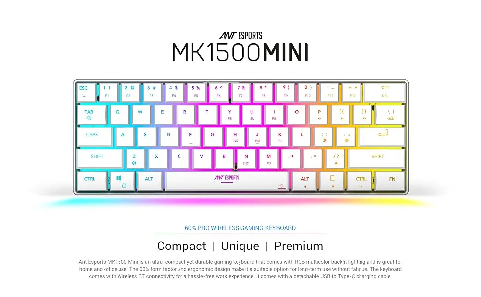 Ant Esports MK1500 Mini Wireless Gaming Keyboard (White) overview 1