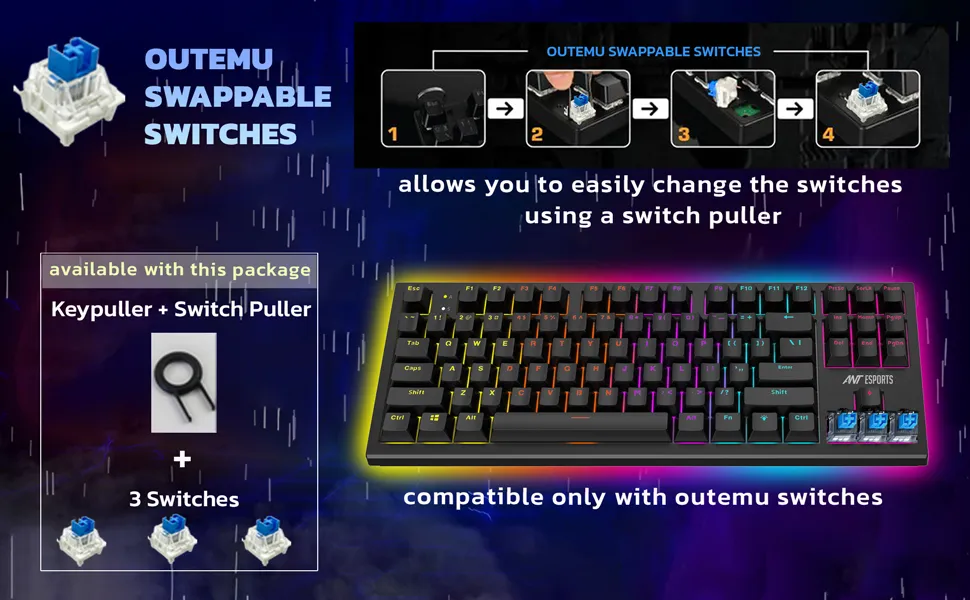 Ant Esports MK1850 Mechanical Blacklit Gaming Keyboard with Blue Switches (Black) overview 4