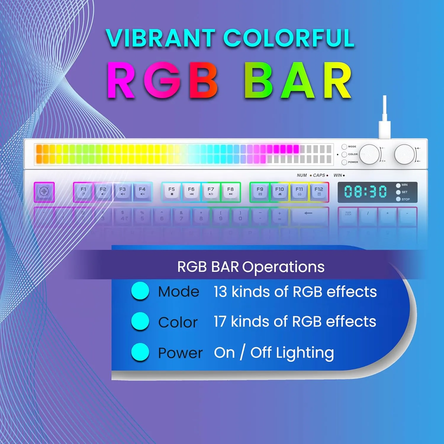 Ant Esports MK1900 RGB Wired Gaming Keyboard with Volume Knob & Alarm Clock (White) overview 2