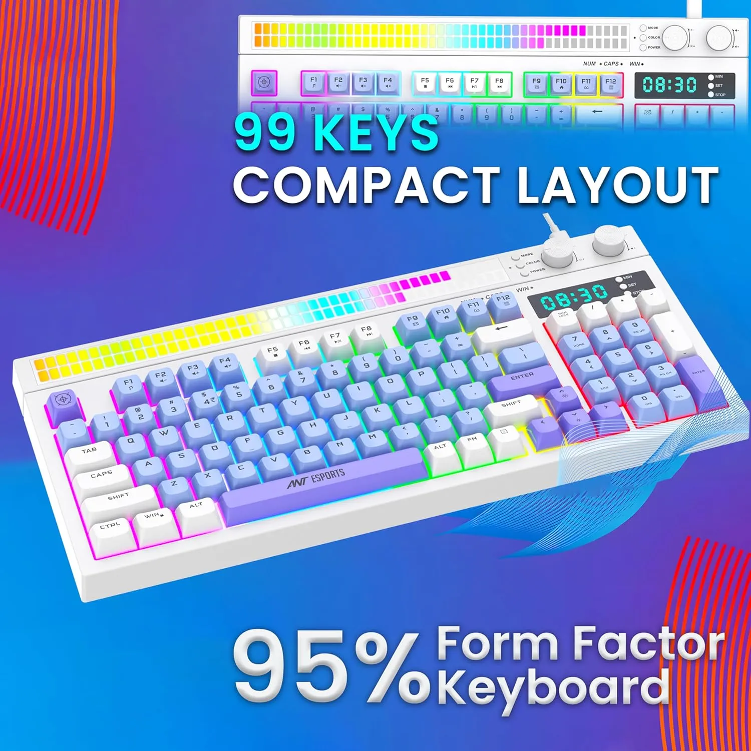Ant Esports MK1900 RGB Wired Gaming Keyboard with Volume Knob & Alarm Clock (White) overview 7