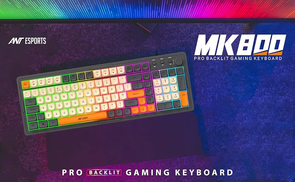 Ant Esports MK800 Pro Membrane wired Gaming Keyboard (Grey, Beige, Orange) overview 1
