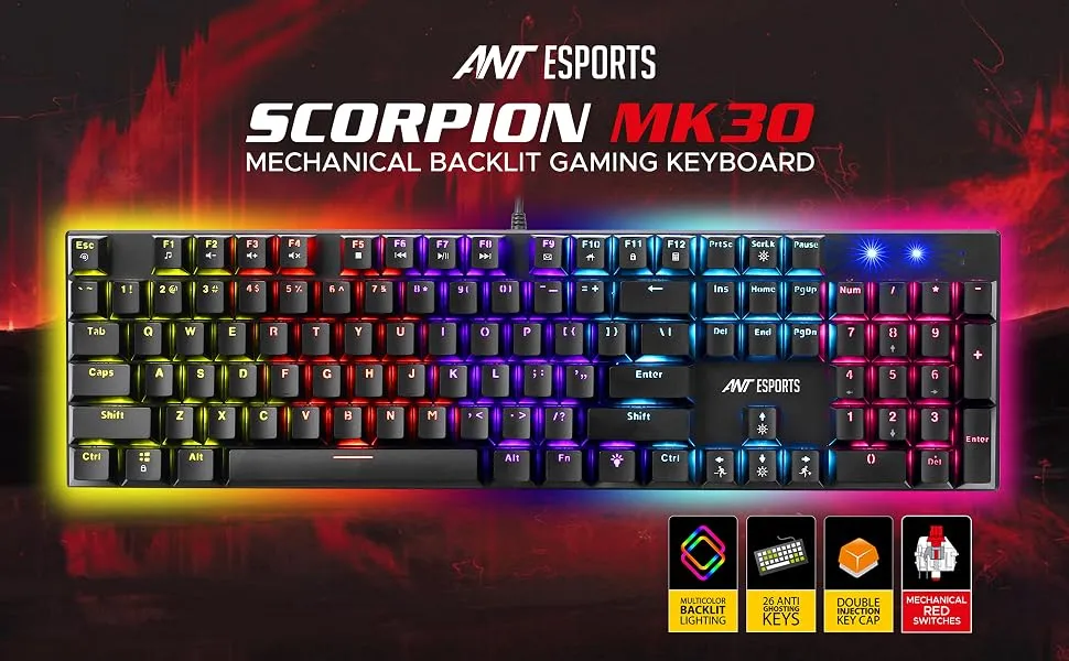 Ant Esports Scorpion MK30 Wired Mechanical black gaming keyboard overview 1