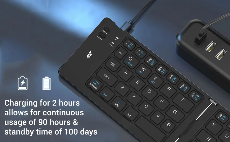 Ant Esports WK150 Ergonomic Foldable Wireless Bluetooth Keyboard Black overview 2