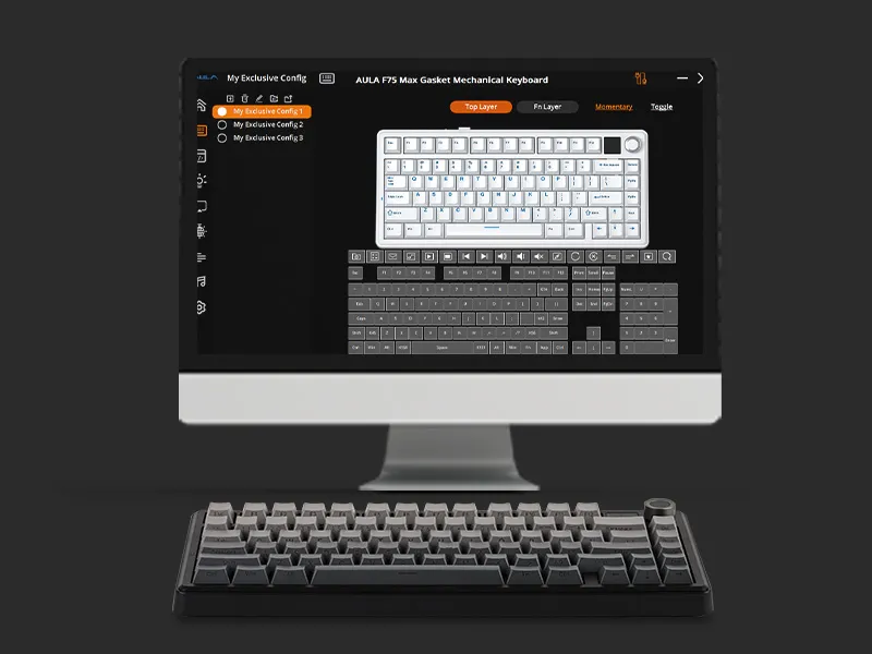 Aula F75 MAX Side-Engraved Keycaps Wireless 3 in 1 Mechanical Gaming Keyboard with Screen and Knob, for PC/Mac/Linux | Gradient Gray, Reaper Switch (F75MaxGrR) overview 14