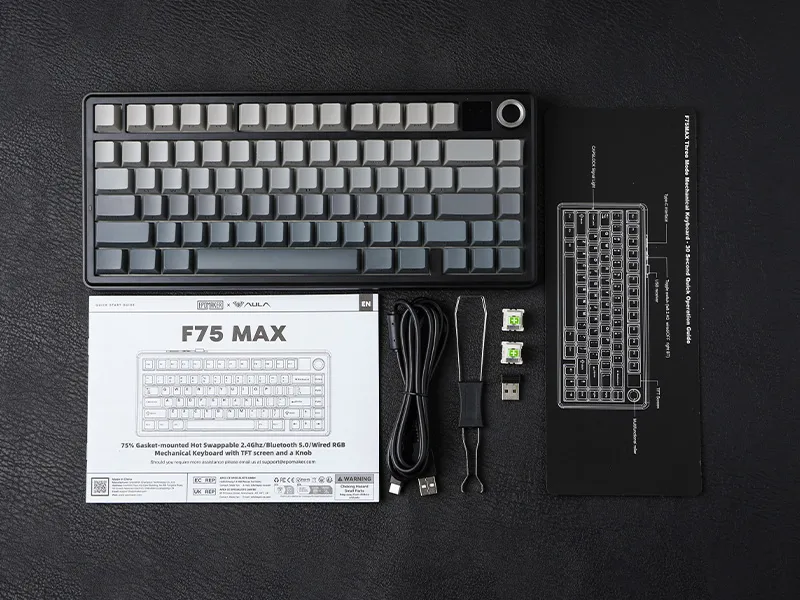 Aula F75 MAX Side-Engraved Keycaps Wireless 3 in 1 Mechanical Gaming Keyboard with Screen and Knob, for PC/Mac/Linux | Gradient Gray, Reaper Switch (F75MaxGrR) overview 17
