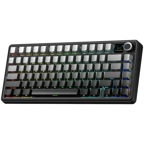 Aula F75 MAX Side-Engraved Keycaps Wireless 3 in 1 Mechanical Gaming Keyboard with Screen and Knob, for PC/Mac/Linux | Gradient Gray, Reaper Switch (F75MaxGrR)