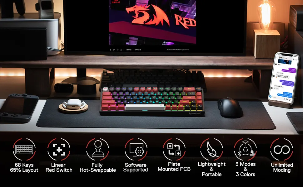 CASTOR K631 PRO - 65% BLUETOOTH + 2.4GHZ WIRELESS + WIRED RGB MECHANICAL KEYBOARD (RED SWITCH) overview 1