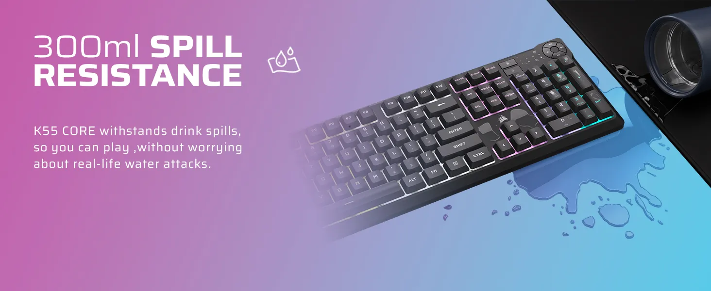 CORSAIR K55 CORE RGB Membrane Wired Gaming Keyboard (Black) overview 4