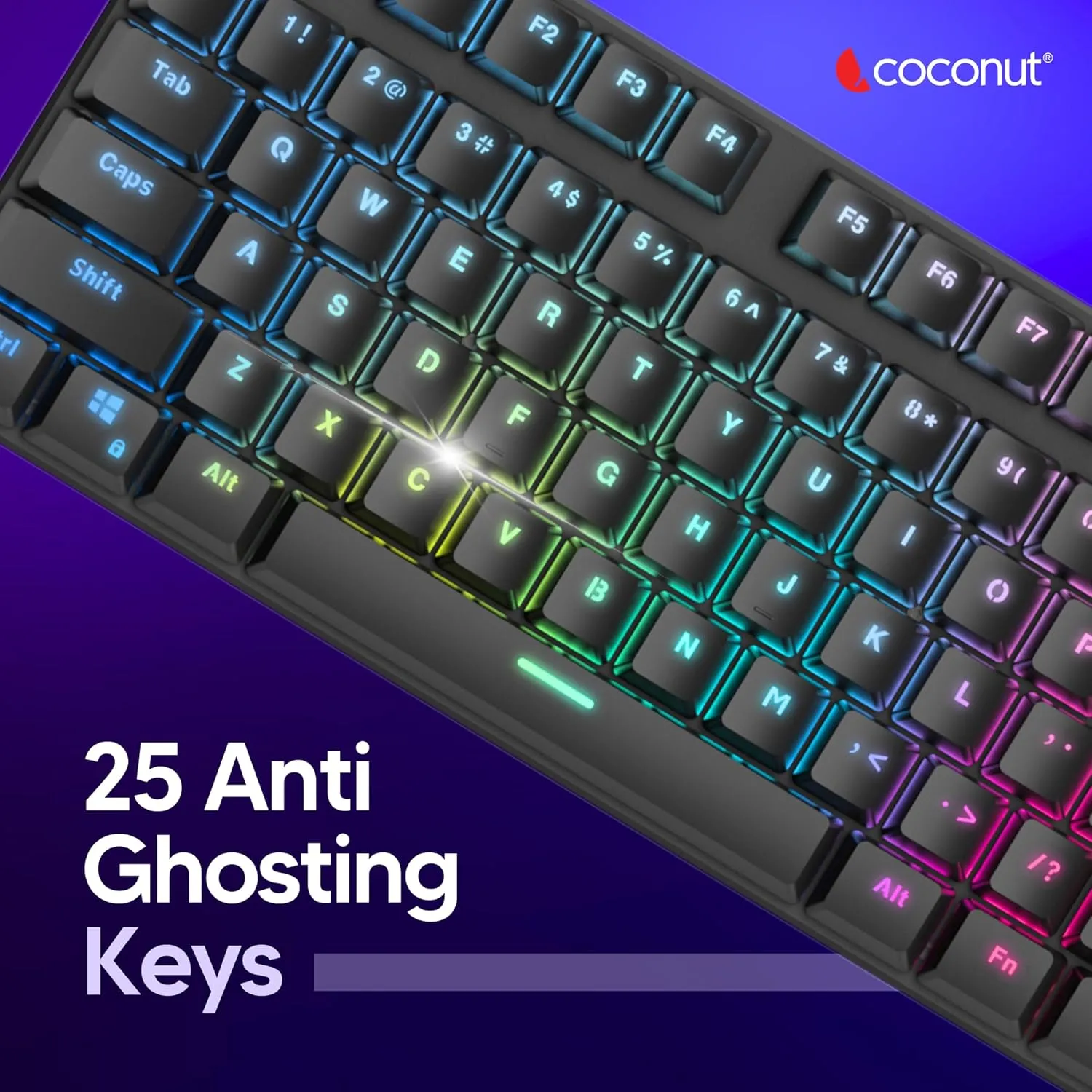Coconut Hurricane 104 Keys Wired Gaming Keyboard (Black) overview 4