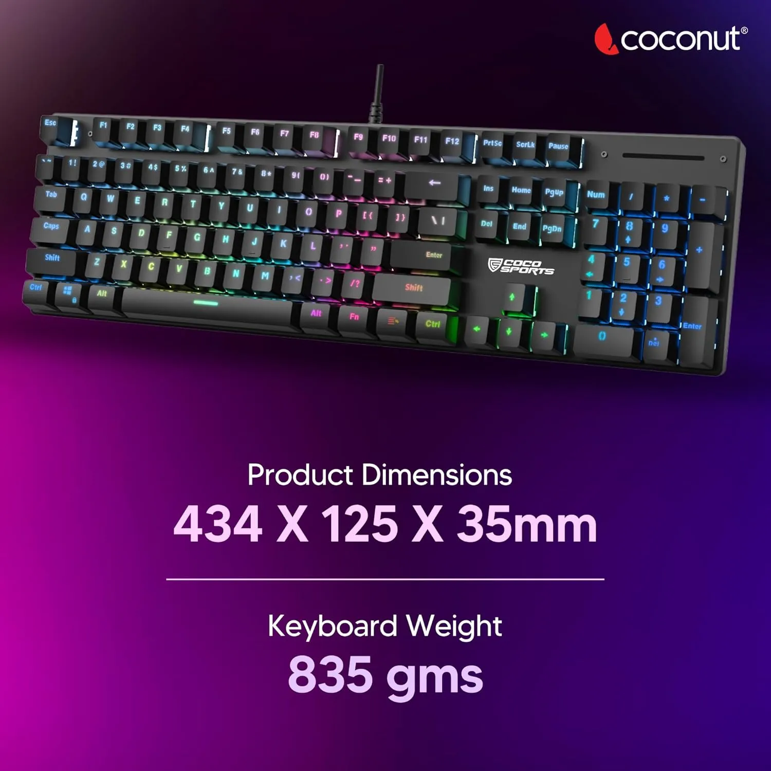 Coconut Hurricane 104 Keys Wired Gaming Keyboard (Black) overview 6