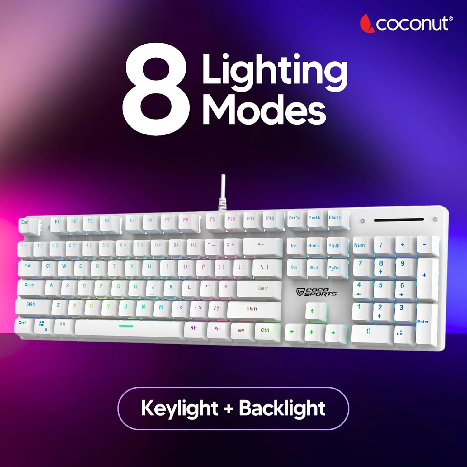 Coconut Hurricane 104 Keys Wired Gaming Keyboard (White) overview 3