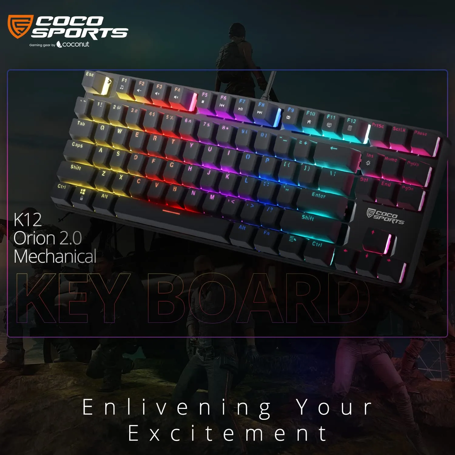 Coconut K12 Orion 2.0 TKL LED Mechanical Gaming Keyboard 87 ometu red switches overview 1
