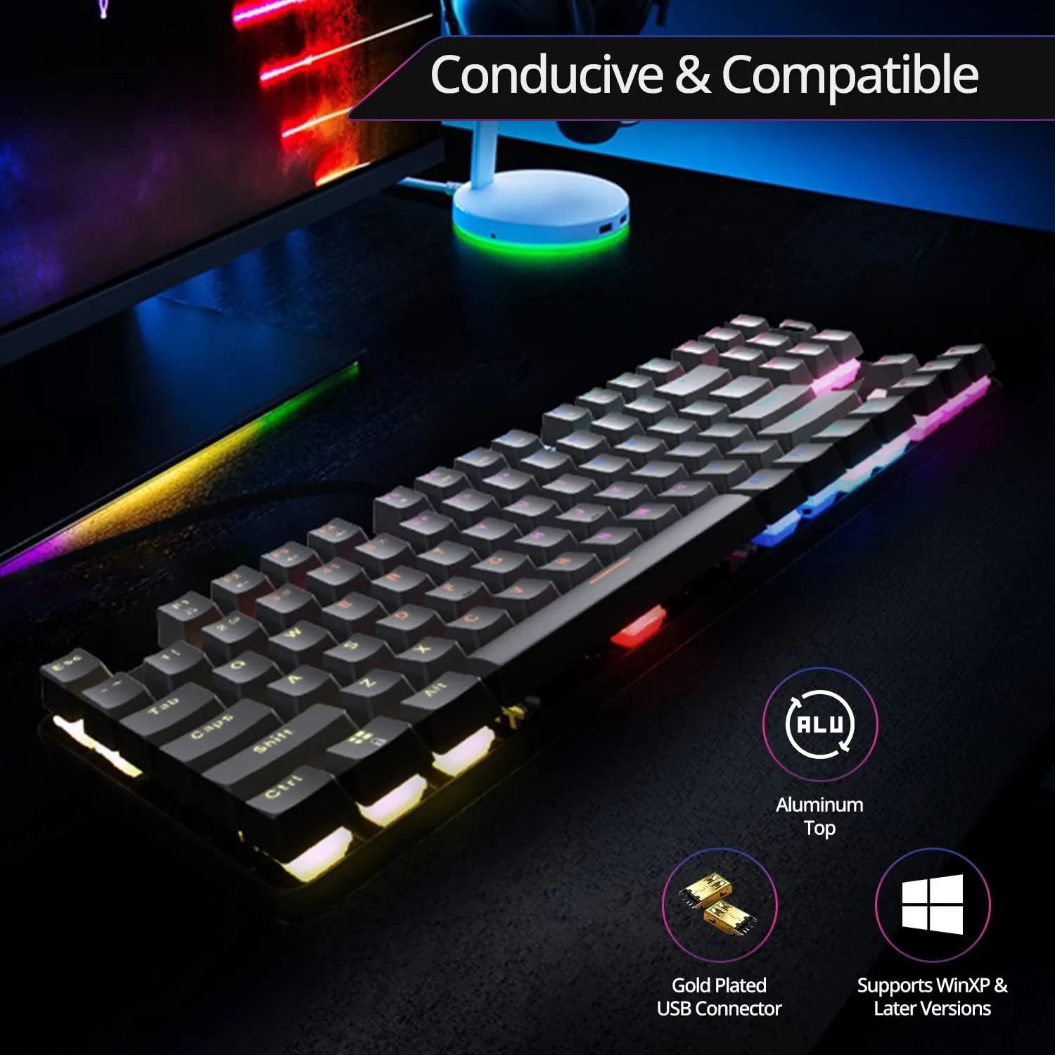 Coconut K12 Orion 2.0 TKL LED Mechanical Gaming Keyboard 87 ometu red switches overview 3