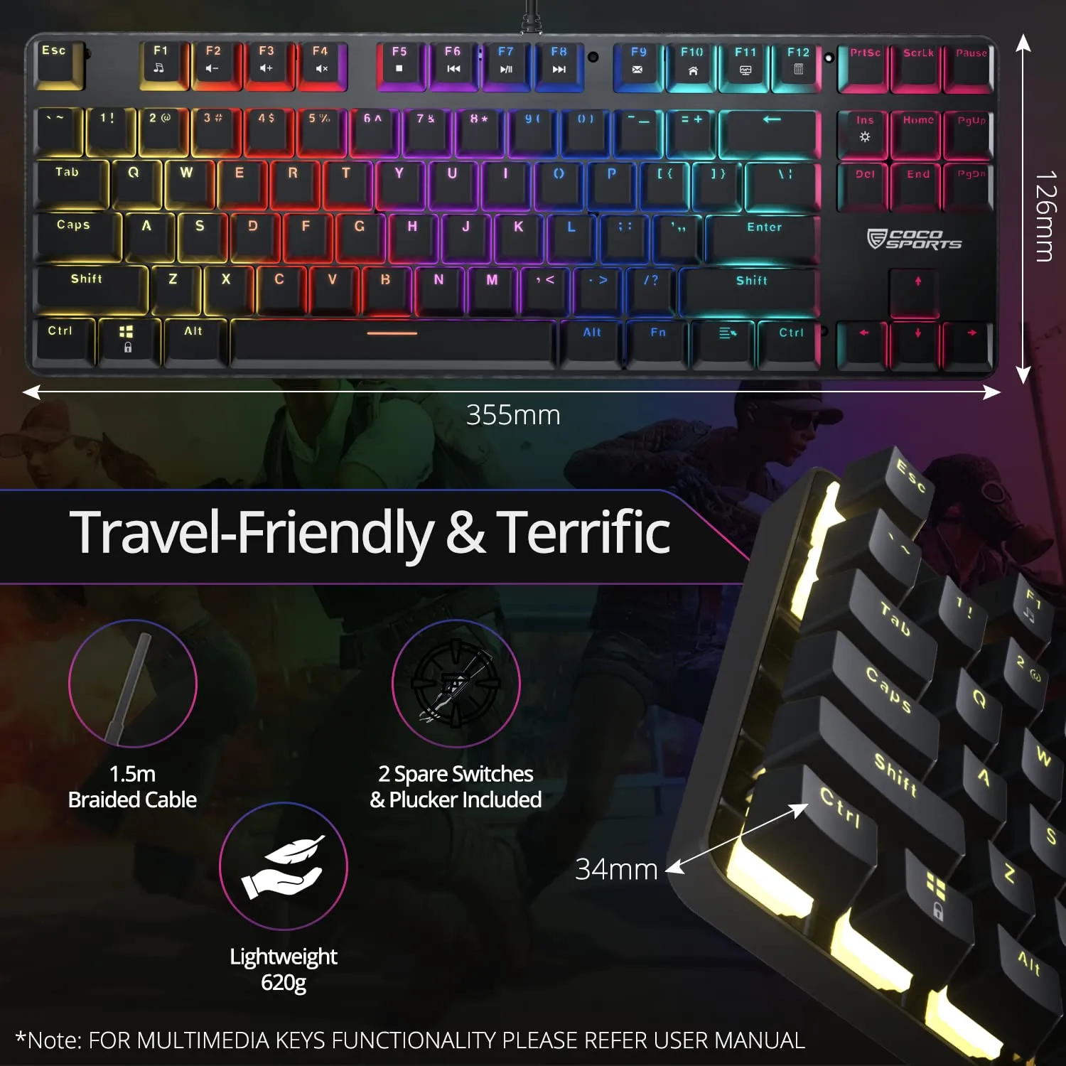 Coconut K12 Orion 2.0 TKL LED Mechanical Gaming Keyboard 87 ometu red switches overview 4