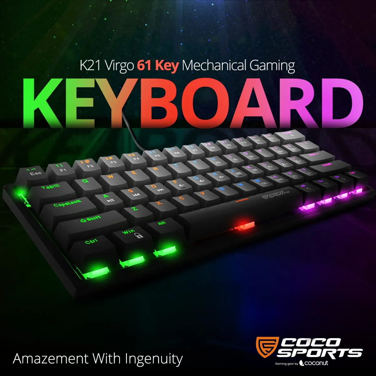 Coconut K21 Virgo Mini Mechanical Gaming Keyboard With Outemu Red Switches overview 1