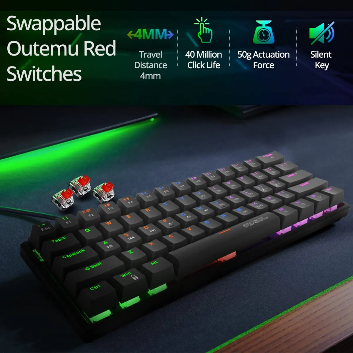 Coconut K21 Virgo Mini Mechanical Gaming Keyboard With Outemu Red Switches overview 3