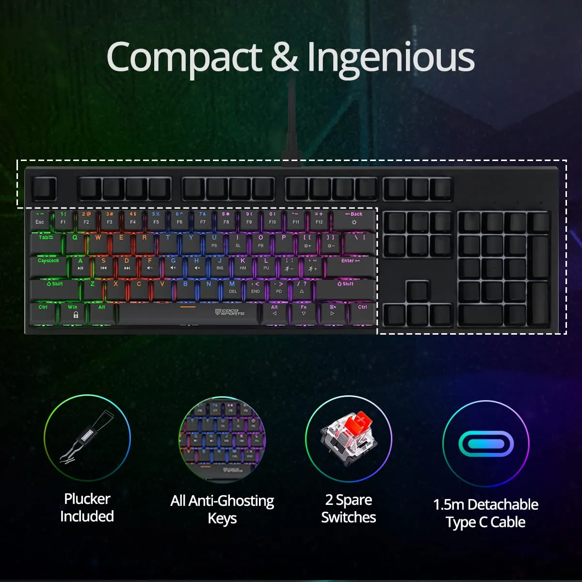 Coconut K21 Virgo Mini Mechanical Gaming Keyboard With Outemu Red Switches overview 4