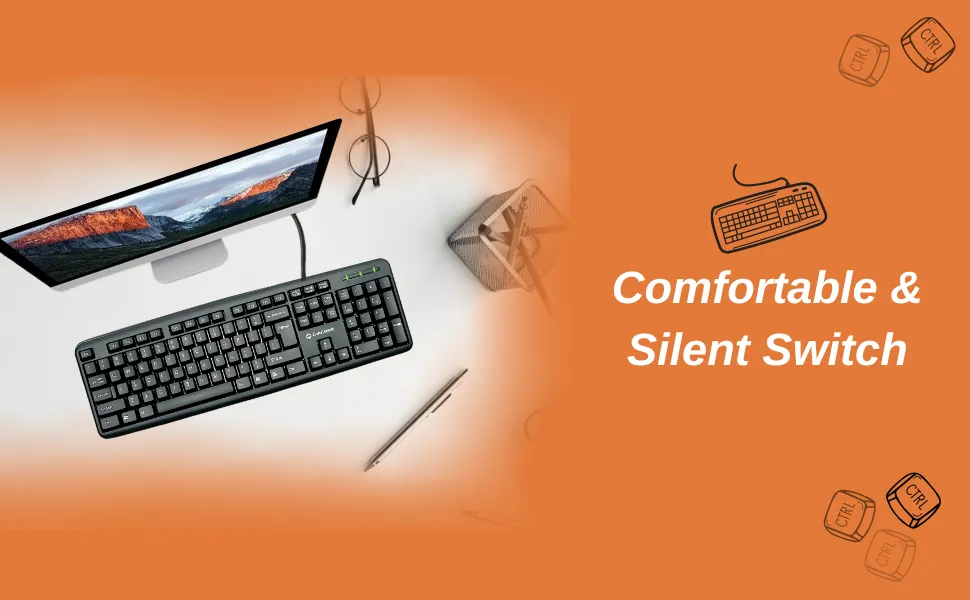Consistent Classic Silver Wired Keyboard (SK101) for Windows, USB Plug-and-Play, Full-Size, Spill-Resistant, Curved Space Bar(Black) overview 3