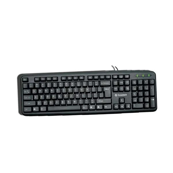 Consistent Classic Silver Wired Keyboard (SK101) for Windows, USB Plug-and-Play, Full-Size, Spill-Resistant, Curved Space Bar(Black)