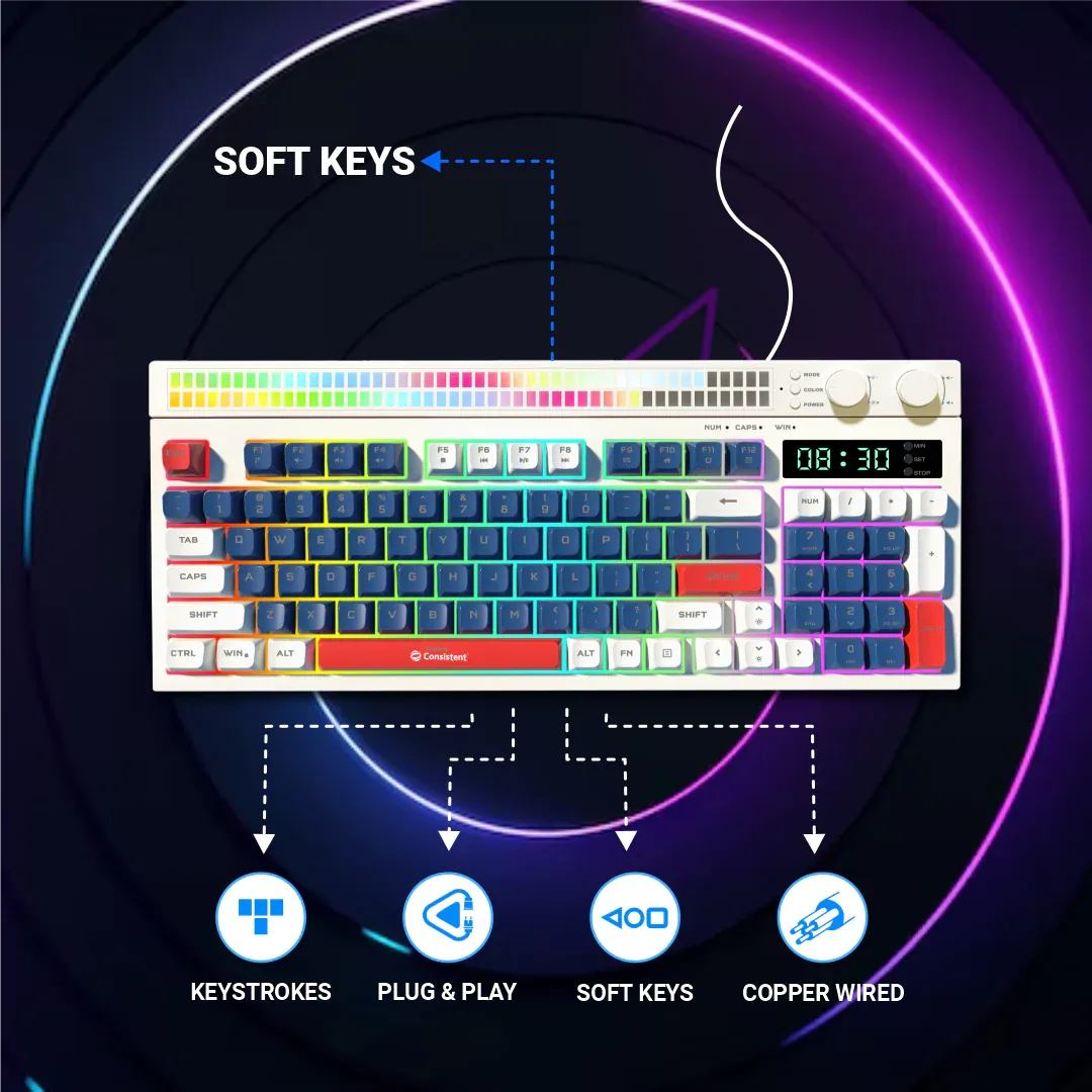 Consistent Moonlite Gaming Wired RGB & Mac Support Keyboard, USB Plug-and-Play, Keystrokes, RGB LED Effect, Stylish Slim Design, Water resistant, Noise free, 26 keys Anit-Ghosting overview 4