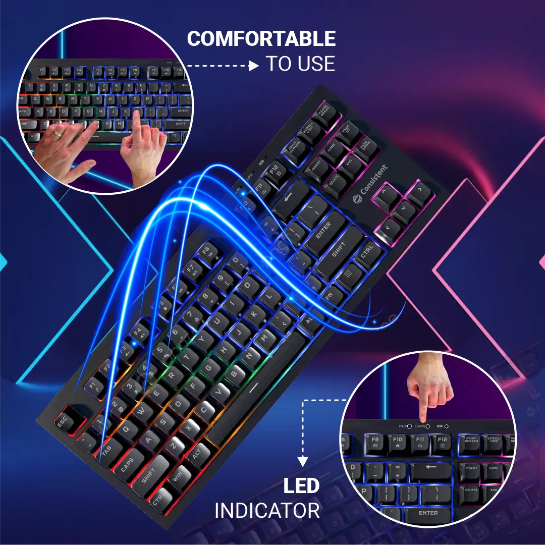 Consistent PARADOX Gaming Wired & Mac Support Keyboard, USB Plug-and-Play, Keystrokes, Rainbow Breath Light, 1.5 Cable Length overview 3