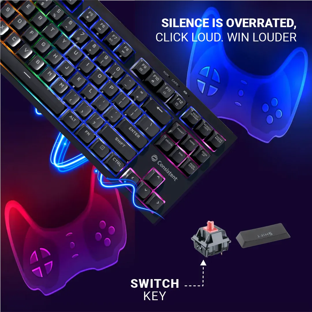 Consistent PARADOX Gaming Wired & Mac Support Keyboard, USB Plug-and-Play, Keystrokes, Rainbow Breath Light, 1.5 Cable Length overview 4