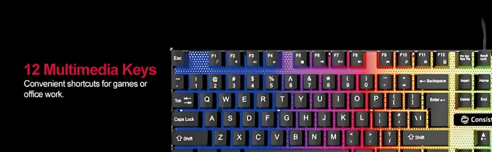 Consistent Radium Wired Gaming Keyboard (KG1101) Gaming Keyboard with Breathing Effect |Backlit Keyboard Windows Lock| Wired Connectivity| Ergonomic Design| Durable Construction overview 3