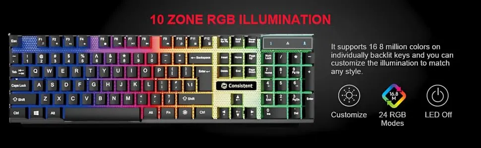 Consistent Radium Wired Gaming Keyboard (KG1101) Gaming Keyboard with Breathing Effect |Backlit Keyboard Windows Lock| Wired Connectivity| Ergonomic Design| Durable Construction overview 5
