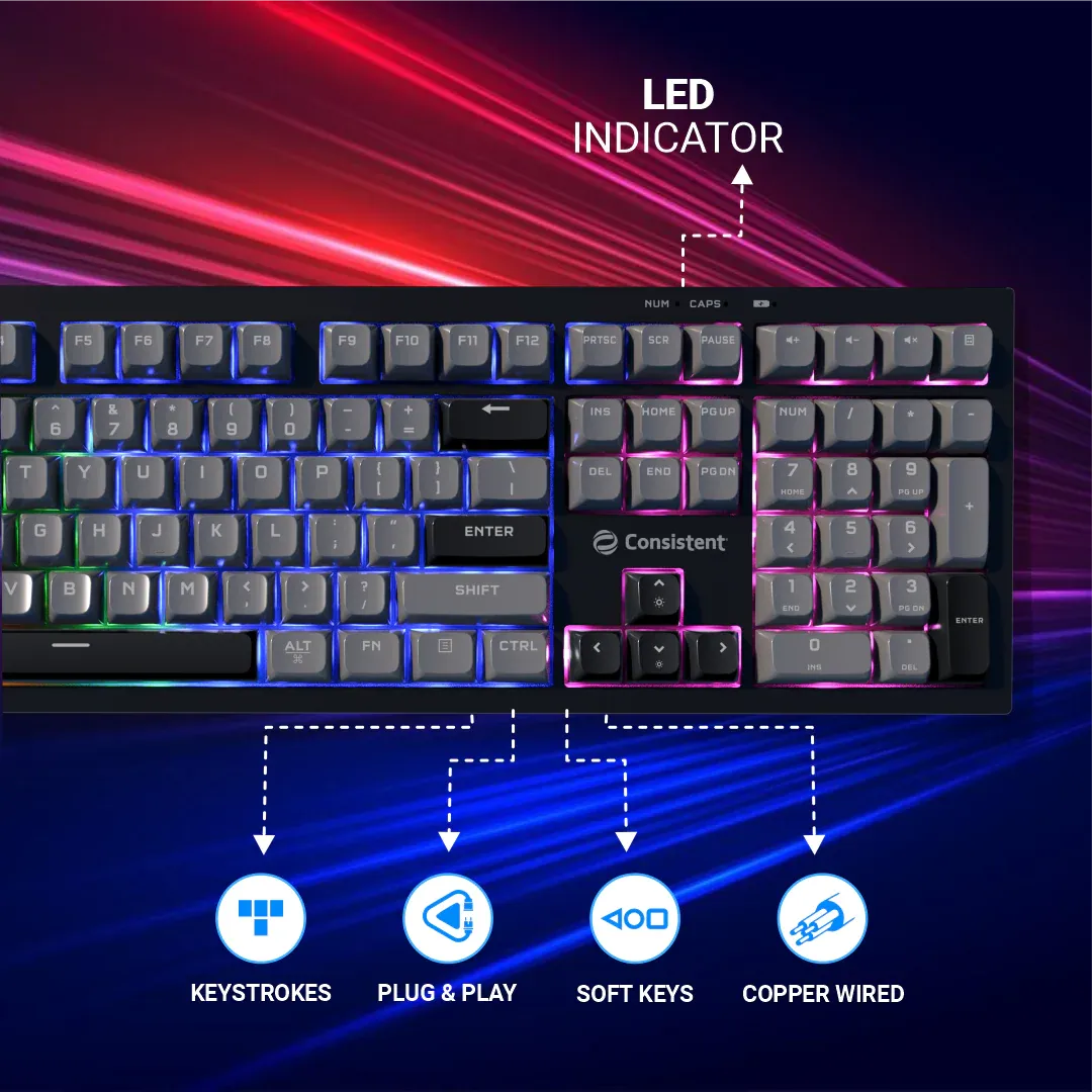 Consistent STORM Gaming Triple Mode Wireless RGB & MAC Support Keyboard for Windows, USB Plug-and-Play, Keystrokes, RGB lighting, Stylish Slim Design, 19 keys Anit-Ghosting overview 3