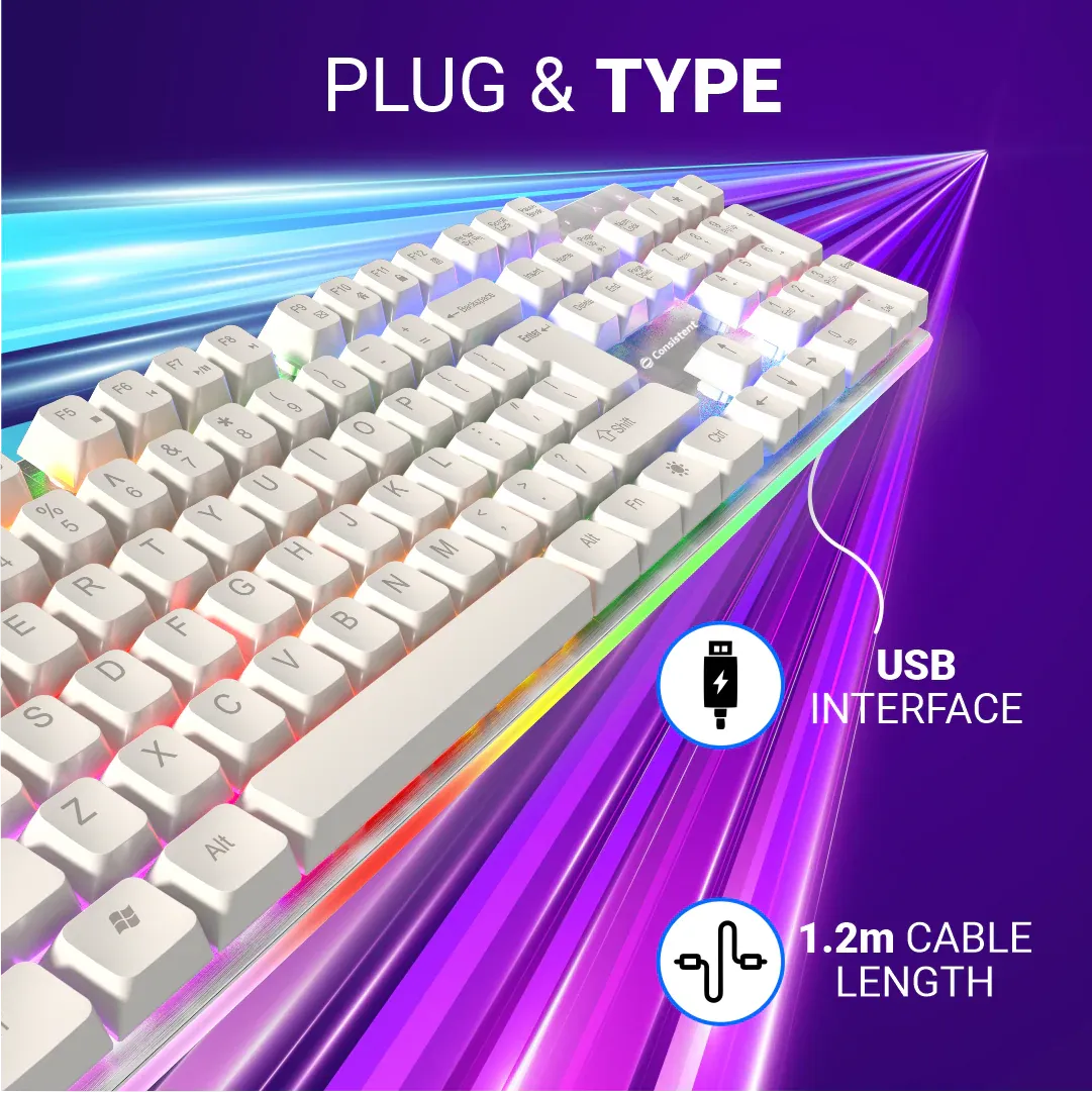 Consistent Waves Gaming Wired & Mac Support Keyboard, USB Plug-and-Play, Keystrokes, Copper Wired, Stylish Slim Design, 1.5m Cable Length overview 3