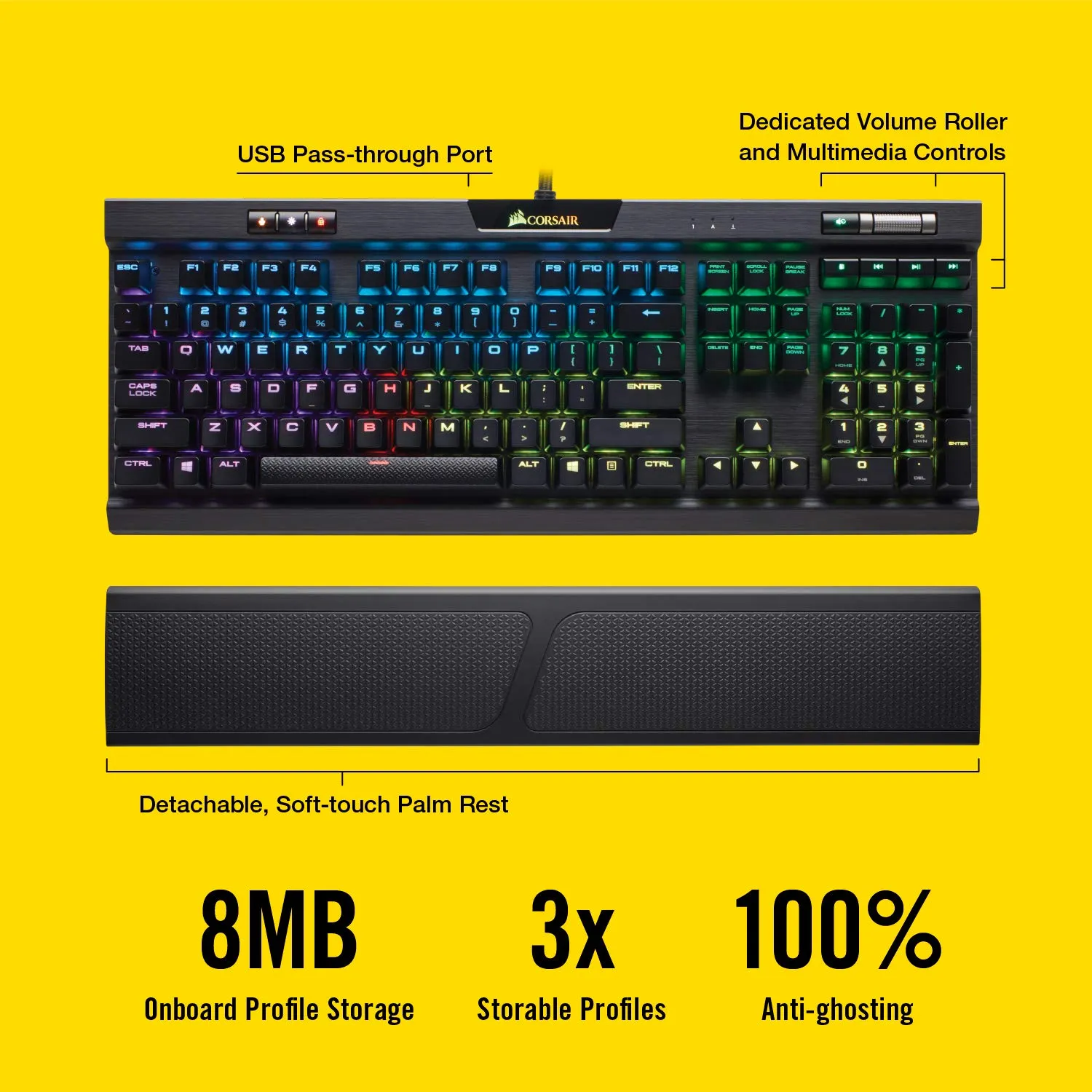 Corsair K70 RGB MK.2 Rapidfire Cherry Mx Speed Switches Keyboard (Black) overview 4