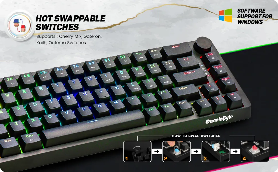 Cosmic Byte CB-GK-33 Astra Hot-Swappable Mechanical Wired &amp; Bluetooth Keyboard overview 3