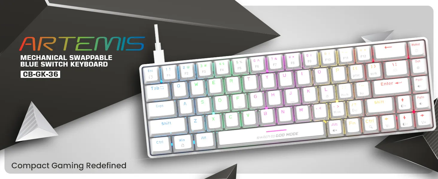 Cosmic Byte CB-GK-36 Artemis 68Key Wired Mechanical Keyboard with Outemu Swappable Blue Switches (White) overview 1