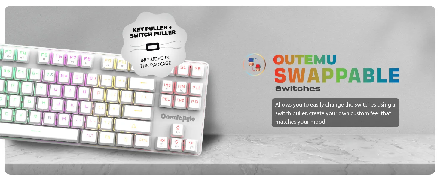 Cosmic Byte CB-GK-37 Firefly Per-Key RGB TKL Mechanical Keyboard with Swappable Outemu Red Switch (White) overview 14