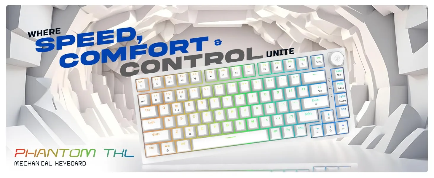 Cosmic Byte Phantom TKL Gasket Mechanical Wired Swappable Keyboard with PreLubed Switches (White) overview 1