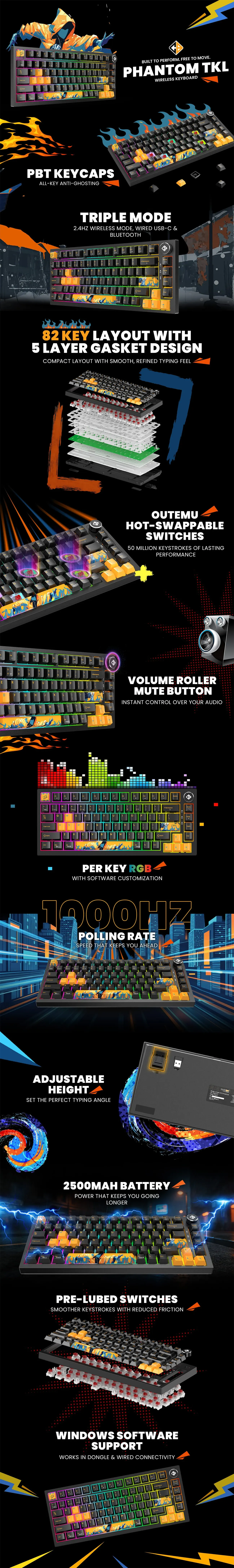 Cosmic Byte Phantom TKL Tri-Mode Gasket Hot Swappable Mechanical Switch Keyboard overview 1