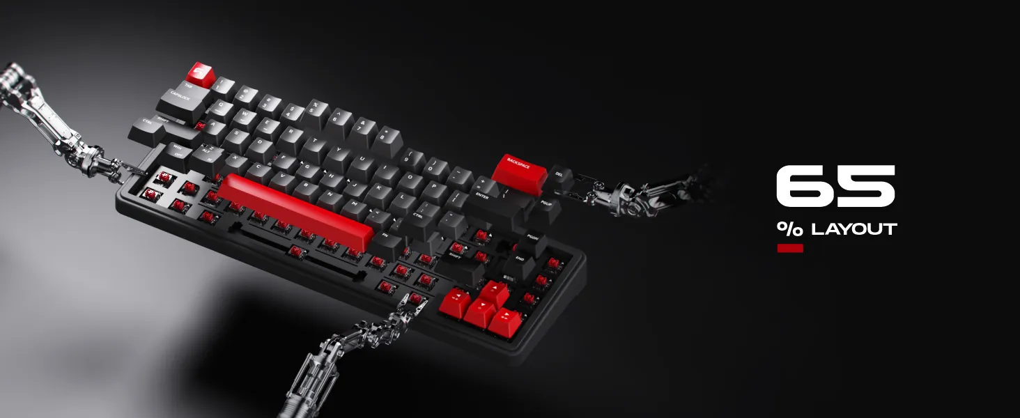 Cybeart Akula 65 - Compact 65% Wireless RGB Mechanical Keyboard (Signature Edition - Black/Red/Gray) overview 2