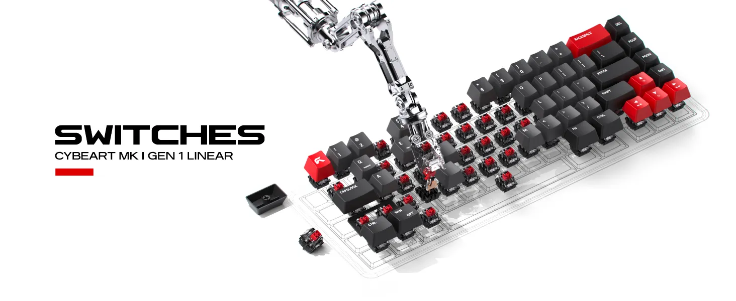 Cybeart Akula 65 - Compact 65% Wireless RGB Mechanical Keyboard (Signature Edition - Black/Red/Gray) overview 3