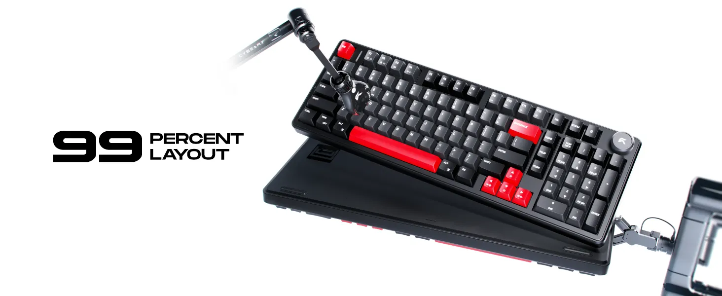 Cybeart Akula 99 - Compact Full Size Wireless RGB Mechanical Keyboard (Signature Edition - Black/Red/Gray) overview 2