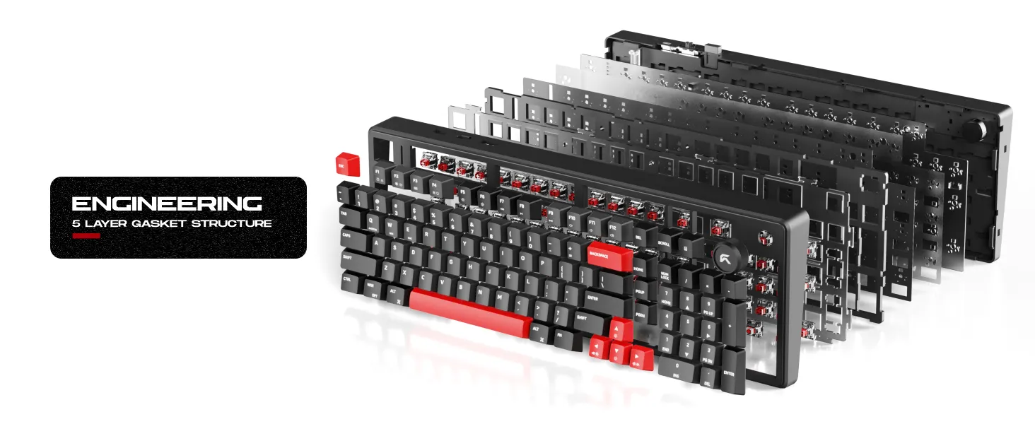 Cybeart Akula 99 - Compact Full Size Wireless RGB Mechanical Keyboard (Signature Edition - Black/Red/Gray) overview 5